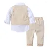 Kleidung Sets Herbst Kinder Jungen Klassische Gitter Kind Kleidung 3 stücke Weste Weiß Bowtie Hemd Hosen Kleinkind Anzug M30