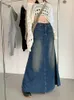 Saias Guuzyuviz Salia de jeans longa vintage para mulheres Jean Skirts para senhoras A linha 230313