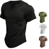 Camisetas para hombres Camiseta Verano Sólido Ropa para hombres Top Botón de algodón elástico Moda Manga corta simple