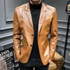 Men's Leather Faux Leather Autumn Faux Leather Suit Jackets Men Motocicleta Sólida Manga Longa Blazer Casacos Moda Casual Empresarcência