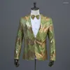 Herrenanzüge Herren Mode Blazer Bright Tabletten Single Breace Green Men Blazer Bühne gelbe Pailletten Tanzparty