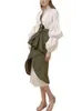 Casual Dresses Xitao Two Piece Set Oregelbundet veckad klänning Kvinnor Kläder Spring Collar Puff Sleeve Personlighetsklänning ZY3560 230313