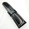 24mm Black Waxy Calf Leather Band Strap Fit For PAM Luminor Radiomir Wirst Watch