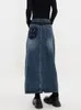 Skirts SHENGPALAE Vintage Wash Blue Color Skirt Women High Waist Midi Long Split Hem Loose Simple Basic Skirts Female Spring 5R888 230313