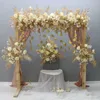 Decorative Flowers Wreaths Custom Golden Leaf Plants Rose Flower Row Arrangement Wedding Backdrop Deco Wall Hanging Floral Table Floral Ball Window Display 230313