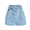 Kvinnors shorts kvinnors denim mode sommar fast färg snörning löst passande bowknot hög midja korta jeans damer pocket streetwear