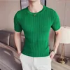 Men's T-Shirts Brand Clothing Men's Summer Leisure Short Sleeve T-Shirt/Male Slim Fit O-Neck Stripe Knitted T-Shirt Plus Size S-4XL 230313