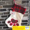 Julstrumpa Monogrammad husdjur Cat Cat Paw Presentpåse Plaid Xmas Strumps julgran Ornament Party Decor