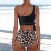 Nuta de nadar de biquíni Mulheres do maiô Push Up Bikini Set Sexy One Ombro Artilha de praia Summer Leopard Tarne