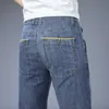 Mäns jeans vår sommarhöstmärke passar rak bomullssträng jeans klassisk affär casual ungdom smal lätt denim jeans 230313