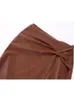 Skirts TRAF Faux Leather Skirt Women Brown Pleated Long Skirts for Women Autumn High Waist Midi Skirts Womens Slit Woman Skirt 230313