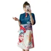 Ethnische Kleidung M-4XL 2023 Marineblau Herbst Street Fashion Moderne chinesische Cheongsam A-Linie Kleid Frauen Qipao Traditionelle Kleidung