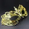 Stage Draag Fashion Women Masquerade Masks met Rhinestone for Ladies Parties Costume Ball Mardi Gras Metal Gold