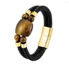 Strand Fashion Natural Tiger Eye Bead Bearse Men Уникальный многослойный кожаный шарм женщин