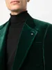 Trajes de hombre de terciopelo para hombre, 2 piezas, chaqueta verde, pantalones negros, solapa ancha de un solo pecho, esmoquin para hombre, boda, trabajo Formal, informal