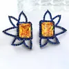 Studörhängen Bilincolor Cubic Zirconia Blue and Yellow Square Earring for Women