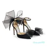 Designer di lusso Sandali con tacco alto Donna tacco Averly Décolleté Aveline Sandalo con asimmetrico Grosgrain Mesh Fascinator Archi Scarpe Bellissime