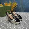 2023 Designer large thick sandals with bow and sweet temperament straw woven leather soles with high heels 35-42 with box