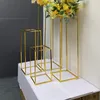 Decorative Flowers Wreaths Shiny Gold-Plated Geometric Shelf With Gilded/Acrylic Cover Artificial Flower Ball Stand Wedding Centerpiece Scene Layout Frame 230313
