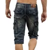 Jeans masculino masculino masculino de jeans retro shorts vintage ácido lavado desbotado Multi-Pockets Military Biker Jeans curtos para homens 230313