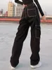 Damen Jeans Weekeep Taschen Patchwork Baggy Modus Streetwear 100% Baumwollfrauen Denimhose Loose Cargo Hosen Koreanisch Harajuku 230313