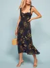 Sukienki zwykłe sukienki dla kobiet elegancka vintage kwiatowa sukienka falbła frybla szyka w kształcie rękawu pasek ramięt