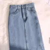 Kjolar vår sommarkontor denim kjol kvinnor mode hög midja avslappnad vintage jean kjolar för kvinna y2k streetwear blå midi kjolar 230313