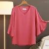 Women's Blousses Banerdanni Tops Brand 2023 Zomer dames chiffon shirt v-hals korte mouwen bovenste grote grootte los en dun