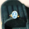 Solitaire Ring S925 Silver 18K Goldplated Colorful Agate Relief Ring for Women Girls Vintage Beauty Girl Ring Fashion Jewelry Gift 230313