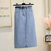 Skirts Women's Casual Jean Skirt High Waist Back Vent Mid-Length Denim Skirts Womens M-3XL Vintage Bodycon Skirt With Pockets C234 230313