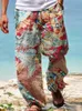 Мужские брюки летние мужчины мешковатые брюки повседневные печатные дизайны широкие брюки для ног ретро винтажные пляжные гавайцы плюс размер свободные брюки.