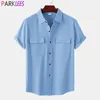 T-shirt da uomo Camicia in cotone e lino con doppia tasca Uomo Estate Manica corta Camicie casual abbottonate Camicie traspiranti per vacanze al mare da uomo 230311