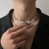 Pendentif Colliers Personnalité Titane Acier Réfléchissant Perle Chaîne Croix Collier Vintage Ras Du Cou Pour Femmes Hommes Unisexe Bijoux