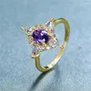 Trouwringen schattige vrouwelijke kristal paarse ovale ring vintage geel goud dun voor vrouwen belofte
