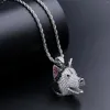 Anhänger Halsketten Schwarz Weiß Zirkonia Gepflastert Iced Out Bling Silly Husky Haustier Hund Anhänger Halskette Für Männer Hip Hop Rapper Schmuck