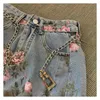 Skirts Streetwear Vintage Flowers Print Long Denim Skirts Summer High Waist Slim Sexy Open Split Straight Skirt Jeans Saias Female 230313