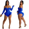 Kvinnor Rompers Plus Size Desiger Sexig bodysuit Stocking Fishnet Bodysuit Långärmad kristalldiamanter