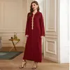 민족 의류 2023 Winter Wear Diamond Hooded Robe Women Long Dress Muslim 자수 Abaya Dubai 럭셔리 이슬람 가디건