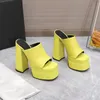 Runway-platform Slippers Super hoge hakken Sandalen Dikke Hoge Heel Mules Leather Hoge Heel Slip-on Open Teen Dames Luxe ontwerpers Schoenen Evening Factory Schoenen Factory