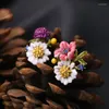 Stud Küpe Mopai Narin Kristal Çok Molor Emaye Çiçekleri Kadınlar İçin Asimetrik Altın Renkli Bakır Moda Takı