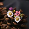 Pendientes de tuerca MOPAI delicado cristal Multicolor esmalte flores para mujer asimétrico Color dorado cobre joyería de moda