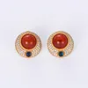 European/American Medieval Vintage Stud Temperament Red Agate Round Zircon Earrings Court Women's Accessories Jewelry