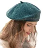 Visors Simple Women Beret Dome Temperament Hat Solid Color Shiny Peaked CapVisors