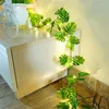 Dekorative Blumen, 10 m, künstliche Weinpflanzen, hängende Efeu-Grünblätter, 5 m LED-Lichterkette, Girlande, gefälschte Hausgarten-Wand-Party-Dekoration