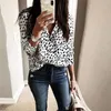 Women's Blouses Shirts Plus Size Fashion Women's Long Sleeve Leopard Print V-Neck Shirt Women's OL Party Top Class Women's Street Clothing Blue Women's Elegant 230406