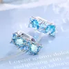 Hoop Earrings LIVVY Silver Color Prevent Allergy Earring For Women Blue Zircon Crystal Light Luxury Wedding Korean Fashion Jewelry