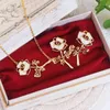 Hoop Earrings Modern French Romantic Female Hollow Out Rose Flower Fashion Necklace Exquisite Temperament Light Luxury Jewelry Suit