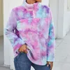 Felpe con cappuccio da donna Felpa con stampa tie-dye moda Donna Felpa con cappuccio in caldo pile felpato Colletto con cerniera allentato casual Streetwear Manica lunga morbida