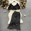 Work Dresses Holiday Two-Piece Suit For Women Summer Polka Dot Short Tops Zipper High Waist Trumpet Mermaid Ruffles Skirt Ladies Sets