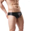 Unterhosen Sexy Unterwäsche Männer Slips Shorts Schwarz Kunstleder Niedrige Taille T Hosen Mann U Konvexen Beutel Cueca Calzoncillos M L XL